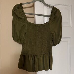 Olive Green Smocked Peplum Top